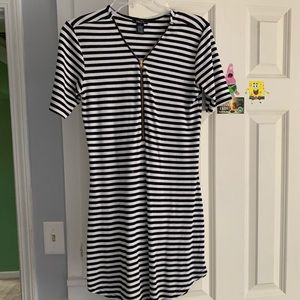 White and black striped dress